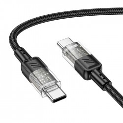 Hoco U129 Transparan Type-C to Type-C Data ve Şarj Kablosu 1m (Siyah)