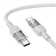 Hoco U129 Transparan Type-C to Type-C Data ve Şarj Kablosu 1m (Gri)
