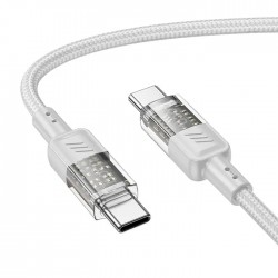 Hoco U129 Transparan Type-C to Type-C Data ve Şarj Kablosu 1m (Gri)