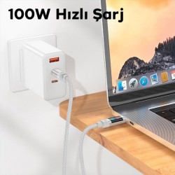 HOCO U126 Lantern 100W Type-C to Type-C Hızlı Data ve Şarj Kablosu (Gri)