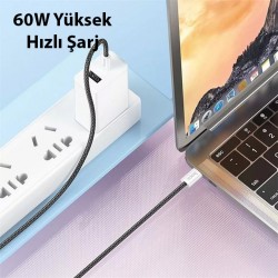 Hoco X104 60W Type-C to Type-C Hızlı Data ve Şarj Kablosu 1m (Siyah)