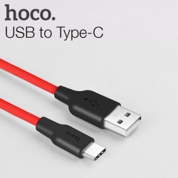 HOCO X21 USB to Type-C 3A Silikon Hızlı Şarj ve Data Kablosu (Siyah-Kırmızı)