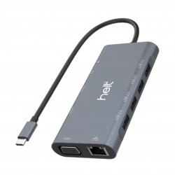 Helt HT-OT01 USB + Hdmı + Vga + Type-C + Jack + Ethernet + Sd Kart To Type-c Dönüştürücü (Gri)