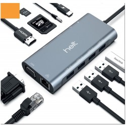 Helt HT-OT01 USB + Hdmı + Vga + Type-C + Jack + Ethernet + Sd Kart To Type-c Dönüştürücü (Gri)