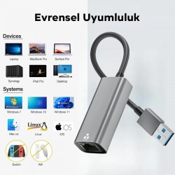 USB-A 3.0 to 2.5G Gigabit Ethernet Adaptörü (Siyah)