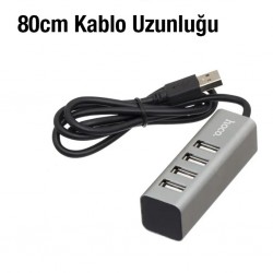 HOCO HB1 80cm Kablolu 4 Portlu USB Çoğaltıcı HUB Adaptör (Füme)