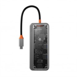 8in1 Type-c To USB3.0 + USB2.0 + Type-c + PD + HDMI + SD + TF + Ethernet Çoğaltıcı Transparan Hub