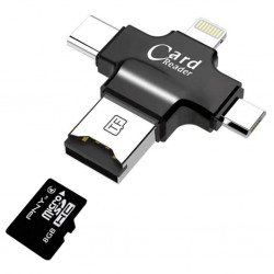Card Reader 4in1 Type-C- İphone Lightning-Micro Usb Hafıza Kart Okuyucu (Siyah)