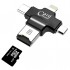 Card Reader 4in1 Type-C- İphone Lightning-Micro Usb Hafıza Kart Okuyucu (Siyah)