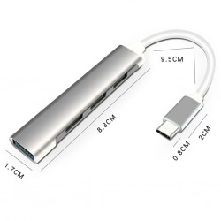 S-803 4in1 Type-C to 4x USB3.0 HUB Çoğaltıcı Çevirici Dönüştürücü Adaptör (Gri)