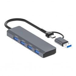 ADS-305D 4in1 USB-Type-C to 4X USB3.0 HUB Çoğaltıcı Çevirici Dönüştürücü Adaptör (Gri)
