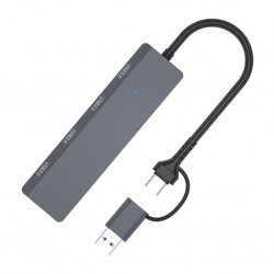 ADS-305D 4in1 USB-Type-C to 4X USB3.0 HUB Çoğaltıcı Çevirici Dönüştürücü Adaptör (Gri)