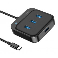 Hoco HB31 4in1 Type-C to 4x USB3.0 HUB Çevirici Dönüştürücü Adaptör 0.2m (Siyah)