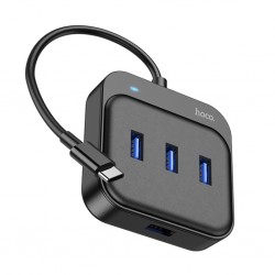 Hoco HB31 4in1 Type-C to 4x USB3.0 HUB Çevirici Dönüştürücü Adaptör 0.2m (Siyah)