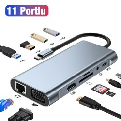 BYL-2110 11in1 Multifonksiyonlu Type-C Hub Adaptör Dönüştürücü (Füme)