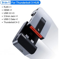 Baseus Armor Age 9in1 Type-C Çok Fonksiyonlu HUB HDMI RJ45 USB 3.0 (Gri)