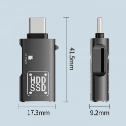 Type-C to USB + TF Kart Çevirici Otg Adaptör (Siyah)