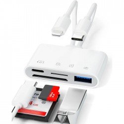 NK-104pro USB-C / 8-pin SD TF kart okuyucu 4-in-2 kamera bellek kart okuyucu SD + TF + USB OTG + USB-C Şarj Adaptörü (Beyaz)