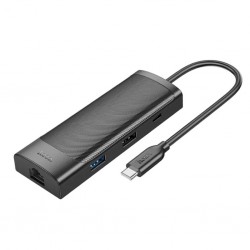 Hoco HB44 Type-C to HDMI + RJ45 + 100Mbps + SD/TF + USB3.0 + USB2.0 PD + 4K 30Hz Hub (Siyah)