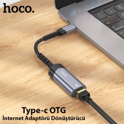 Hoco UA26 Type-c OTG RJ45 İnternet Adaptörü Dönüştürücü 100 Mbps (Gri)