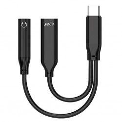 İphone 15 İçin Type-c Şarj + 3.5mm kulaklık 2İn1 Çevirici Adaptör (Siyah)