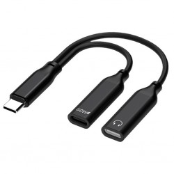 İphone 15 İçin Type-c Şarj + kulaklık 2İn1 Çevirici Adaptör 60W (Siyah)
