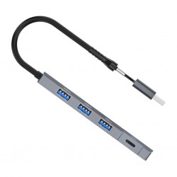 ADS-309D 4 Portlu USB+Type-C USB 3.0 Çoklayıcı Data HUB Adaptör (Füme)