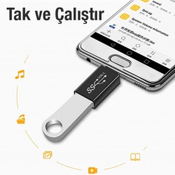 Dişi USB to Type-C OTG Çevirici Dönüştürücü Adaptör (Siyah)