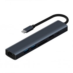 BYL-2303 7 IN 1 Type-C To USB Dönüştürücü Çoğaltıcı Hub (Siyah)