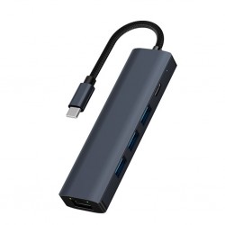 BYL-2302 5 IN 1 Type-C To USB Dönüştürücü Çoğaltıcı Hub (Füme)