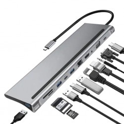 11 in 1 Masaüstü Standlı Çoğaltıcı Adaptör Çevirici Hub (Gümüş)