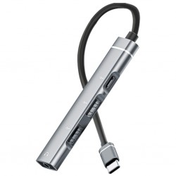 4in1 Type-C+3.5mm+USB Girişli Çoğaltıcı Adaptör Çevirici Hub (Gri)