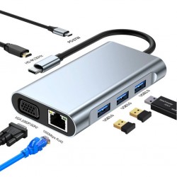 7in1 USB 3.0 + HDMI + RJ45 + Type-C HUB Adaptör Çevirici Dock Station (Füme)
