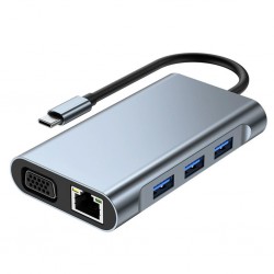 7in1 USB 3.0 + HDMI + RJ45 + Type-C HUB Adaptör Çevirici Dock Station (Füme)