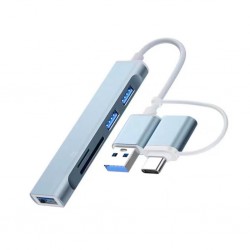 A-807 5in1 Type-C + USB Girişli USB 3.0 Çoğaltıcı Hub Adaptör (Gri)