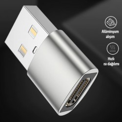 USB to Type-C Dişi Çevirici Dönüştürücü Adaptör (Gümüş)