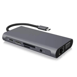 10 İN 1 HDMI VGA RJ45 PD USB 3.0 HUB Adaptör Çoklayıcı (Gri)