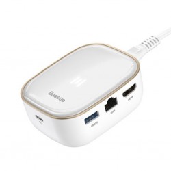 Baseus 6in1 USB Type C Çok Fonksiyonlu HUB, B 3.0,RJ45,HDMI,SD,micro SD 60W (Beyaz)