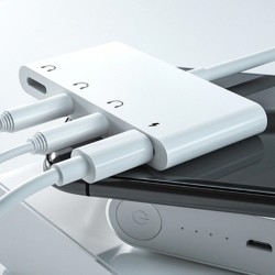 Andriod Usb Type C 4in1 Otg Ses Adaptörü Çift DC 3.5MM Jack (Beyaz)