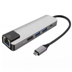 5İN1 USB 3.1 Type C To HDMI 2xusb 3.0 RJ45 Ethernet Dönüştürücü Adaptör (Gri)