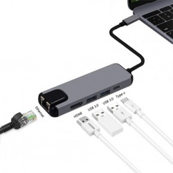 5İN1 USB 3.1 Type C To HDMI 2xusb 3.0 RJ45 Ethernet Dönüştürücü Adaptör (Gri)