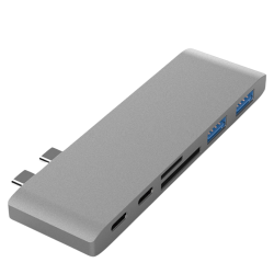 6 İn1 Usb-C Hub Dual USB 3.0 Type-C Şarj Kart Reader Çoğaltıcı Hub (Gri)
