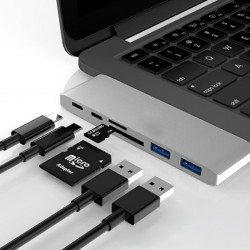 6 İn1 Usb-C Hub Dual USB 3.0 Type-C Şarj Kart Reader Çoğaltıcı Hub (Gri)
