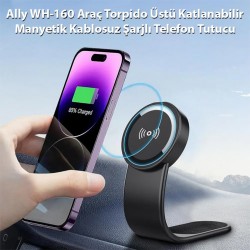 WH-160 Araç Torpido Üstü Katlanabilir Manyetik Kablosuz Şarjlı Telefon Tutucu (Siyah)