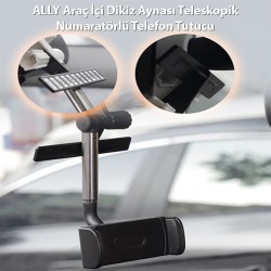Araç İçi Dikiz Aynası Teleskopik Numaratörlü Telefon Tutucu (Siyah)