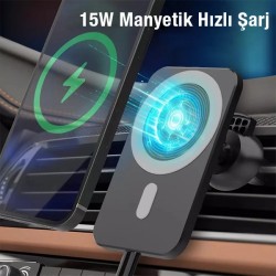 N16 15W Magsafe Uyumlu Araç İçi Telefon Tutucu (Siyah)