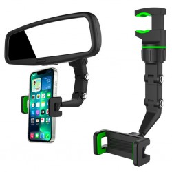 360 Dönebilen Multifonksiyonel Dikiz Aynası Araç Telefon Tutucu (Siyah-Yeşil)