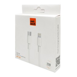 Nettech NT-29 Plastik 20 Cm Type-C To Lightning Şarj ve Data Kablosu (Beyaz)