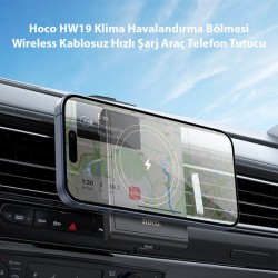 Hoco HW19 Klima Havalandırma Bölmesi Wireless Kablosuz Hızlı Şarj Araç Telefon Tutucu (Siyah)