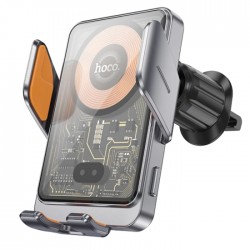 HOCO HW7 Transparent Discovery Edition Kablosuz Şarjlı Araç İçi Havalandırma Telefon Tutucu (Gri)